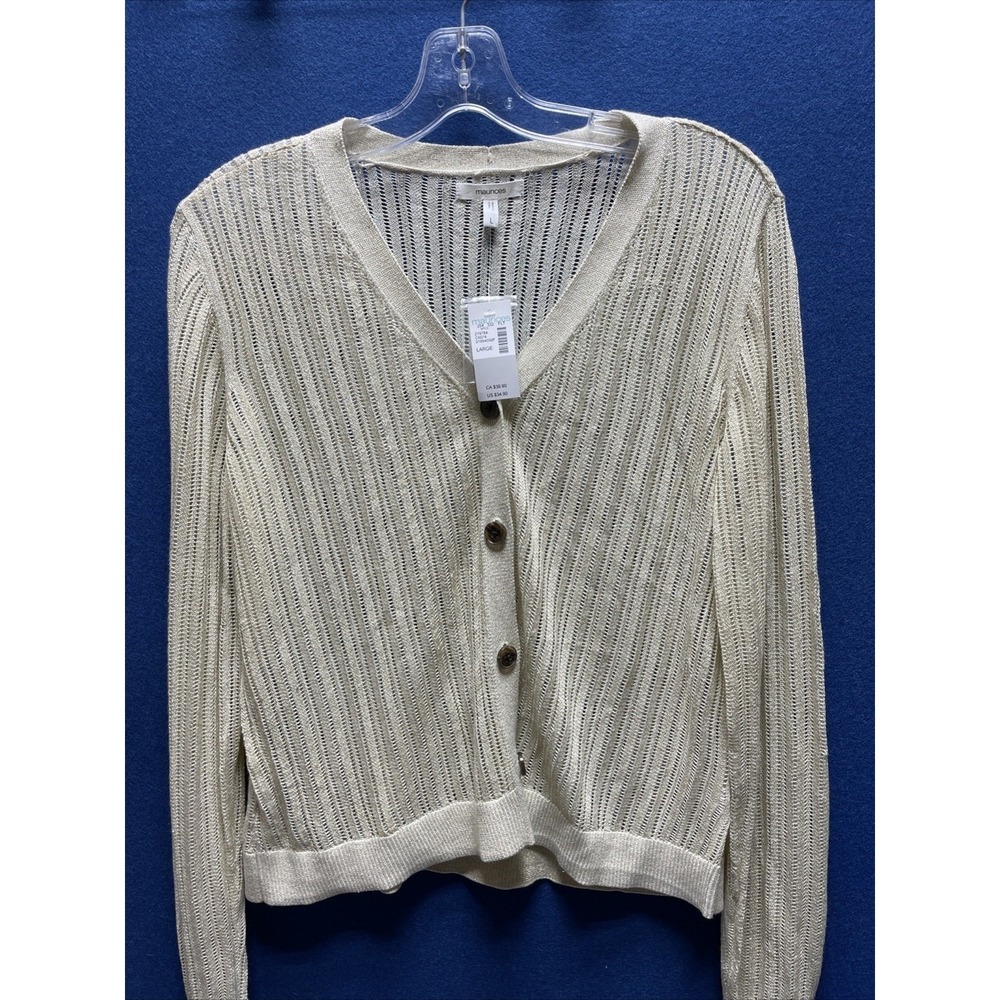 NWT Women's Lightweight Sweater‎ Cardigan Maurices Size L Gold Metallic